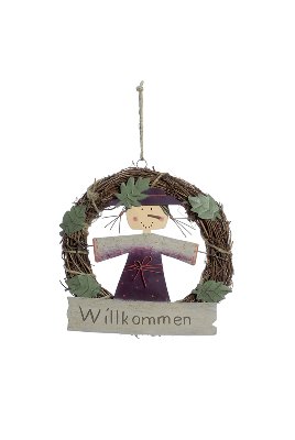 Door wreath scarecrow "Willkommen"