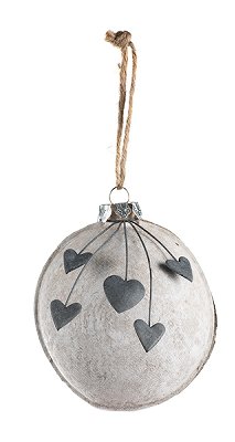 christmasball with hearts white/black 12 cm 6 pcs.