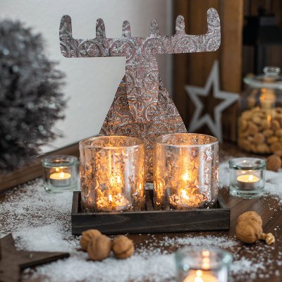 Tealightholder reindeer silver  23x30 cm 3 pcs.