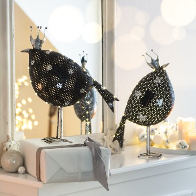 Oiseau noir avec étoiles et LED. 2 pcs 42 cm