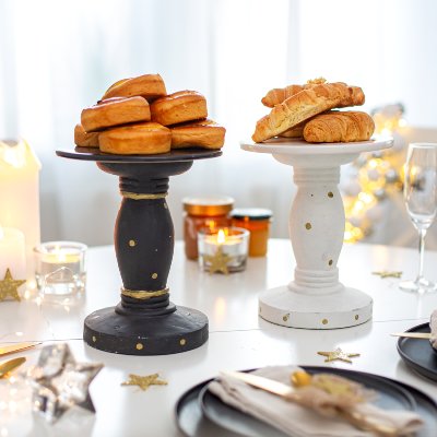 Assiette à gâteau noir points dorré