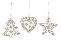 star/tree/heart ornamendt 3 ass. 10-12 cm 36 pcs.