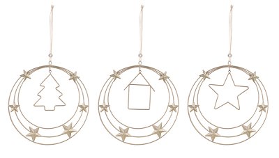 Metal ring ornament 3 ass.