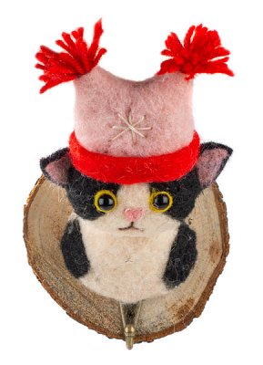 Kleiderhaken Katze mit rosa Mütze