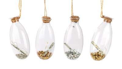 Glasflasche mit Glitter 4 sort.
