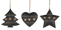 Star/Heart/Tree ass par 3, 18 pc 9-12 cm