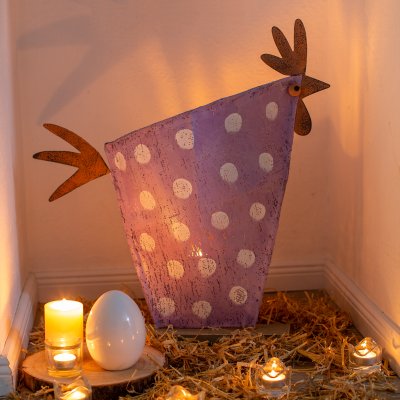 Lampe tempête "poule", violet, 3 verres