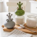 Glass with frog lid grey 24ø7 cm 4 pcs
