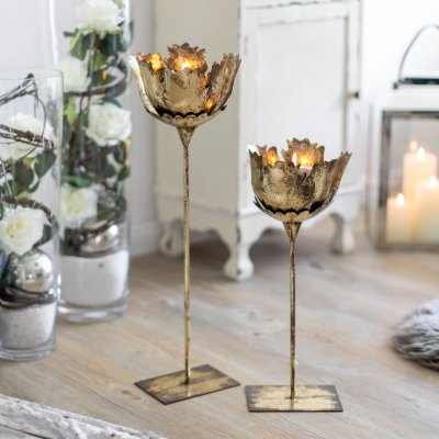 Teelichthalter Blüte gold