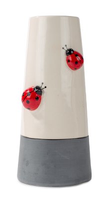Vase with red bees